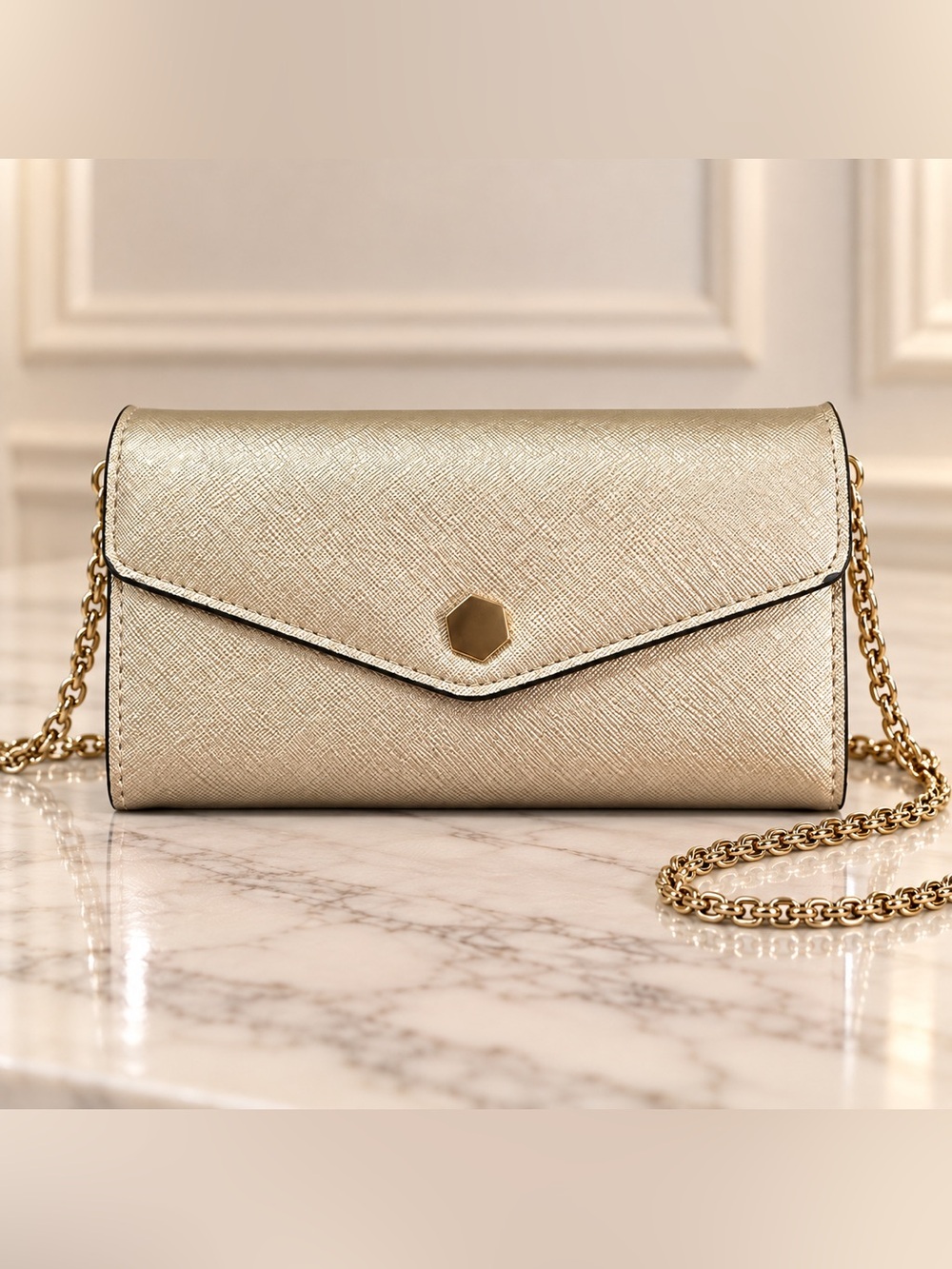 Gold Envelope Crossbody Clutch - Brand